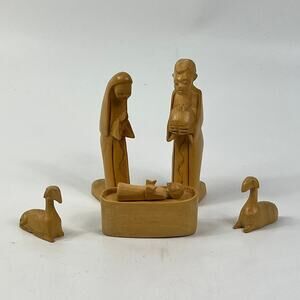 African Hand Carved Wood Nativity Set 5 Piece Ghana Kenya Folk Art Figures 4pc